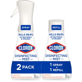 Clorox Disinfecting Mist, Lemon and Orange Blossom, 1 Spray and 1 Refill, 16 oz Each