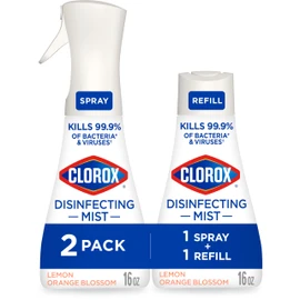 Clorox Disinfecting Mist, Lemon and Orange Blossom, 1 Spray and 1 Refill, 16 oz Each