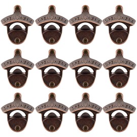 Jumiok 12 PCS Bottle Cap Opener Wall Mounted Bulk Stainless Old Fashioned Beer Soda Opener Mountable for Wood Table Post Plank Antique Copper