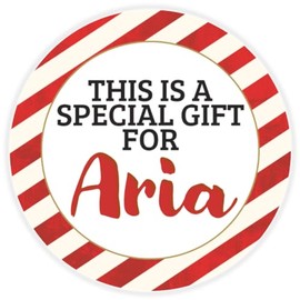 This is a Gift for Aria - Circle Sticker Decal 3 Inch - Candy Cane Merry Christmas Gift Tag Present Tree Holiday Custom Name Santa Claus
