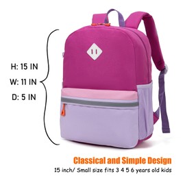 HawLander Little Kids Backpack for Girls Toddler School Bag Fits 3 to 6 years old, 15 inch, Purple