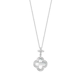 EDS Jewels Stylish Rhodiumed 925 Sterling Silver Ladies Cross Flower Necklace with Mother of Pearl, Cubic Zirconia/CZ WJS37749