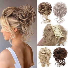 FaringotoTousled Updo,Messy Bun Hair Piece,Hair Topper in Human Hair,Wig Band