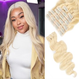 18 Inch Blonde Clip In Hair Extensions Body Wave Seamless Clip In Hair Extensions Real Human Hair 613Real Human Hair Black Women （100~140g/1pc）