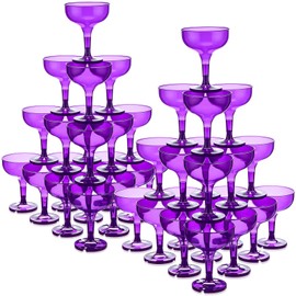 Zopeal 50 Pcs Champagne Glasses 5 oz Unbreakable Plastic Martini Glasses Disposable Wine Cups Stackable Stemmed Champagne Coupe Shatterproof Party Stem Cups for Wedding Birthday (Dark Purple,50 Pcs)