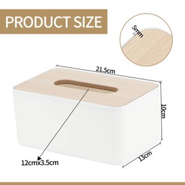 WOUMON Tissue Box with Bamboo Top, Rectangular, Plastic, 21 * 13 * 9.5cm,Tissue Dispenser Box for Living Room, Office, Car, Bathroom (Black)