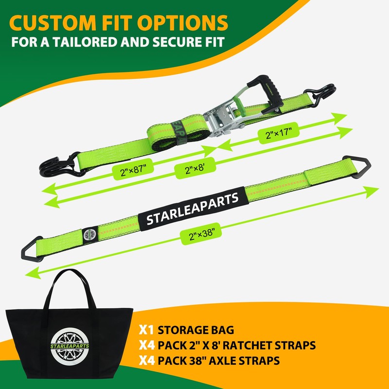 Car Tie Down Straps for Trailers with J Hooks (4PK)