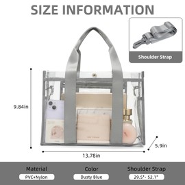 BAGAIL Stadium Approved Clear Tote Bag with Inner Pocket, Transparent Travel Bag for Sports Event, Concert, Work(Grey)