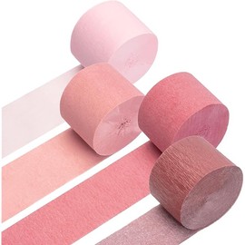 Crepe Paper Streamers 4 Rolls 328ft, Pack of Metallic Rose Gold, Pink, Dusty Pink Party Streamers for Birthday Wedding Bachelorette Baby Bridal Shower Party Decorations (1.8Inch x 82Ft/Roll)