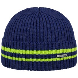Stetson Striped Cuff Beanie Knitted Hat Winter Hat Cuff Hat Men – Made in Italy with Envelope Autumn Winter, blue