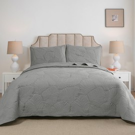 Petrichor Gray Bedspread Queen Size - All-Season Quilt with High-Relief Texture, Brushed Fabric, Comforter & Bed Cover, 3-Piece Set: 1 Quilt (90"x96") and 2 Pillow Shams (20"x26")