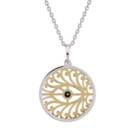 Vanbelle Sterling Silver Jewelry - Yellow Gold and Rhodium Plated with 925 Stamp - Evil Eye Pendant Necklace - Elegant Handcrafted for Women - 16" Long + 2" Extender