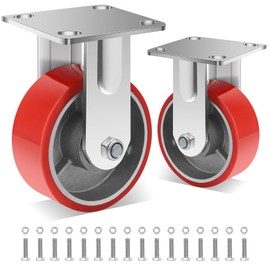 W B D WEIBIDA 5 Inch Heavy Duty Casters, 1000 LBS Industrial Plate Caster Wheels with No Noise Polyurethane Wheel on Steel Hub for Tool Cart, Workbench(2 Fixed)