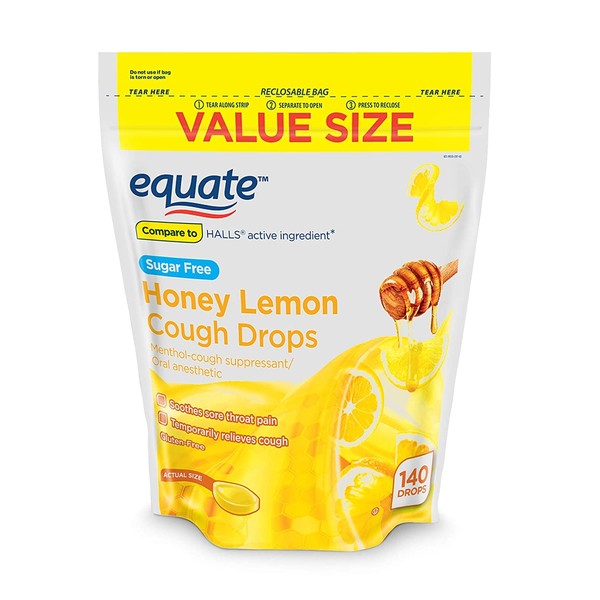 Equate Sugar Free Honey Lemon Cough Drops, 140 Drops