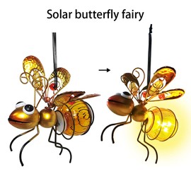 Hanging Solar Lights Outdoor Garden, Metal Bee Garden Lanterns Novelty Bugs Garden Ornament with Bouncy Springs, Solar Fairy Garden Lights for Garden Decorations Balcony (Yellow)