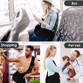 SlowTon Dog Carrier Sling - Hard Bottom Support Dog Carriers for Small Dogs with Adjustable Padded Shoudler Strap, Dog Purse for Puppy Cat Pet with Drawstring Opening Storage Zipper Pockets (Black)