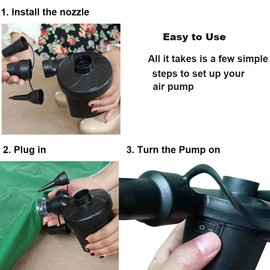 Electric Air Pump Air Mattress Portable Pump for Inflatables Couch, Pool Floats, Blow up Pool Raft Bed Boat Toy with 3 Nozzles, AC 110-240 Volt DC 12 Volt, Black