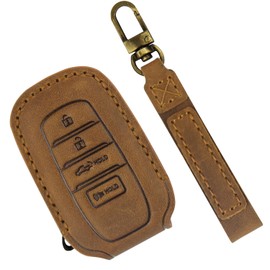 LOCOY Key Fob Cover for Tundra Accessories 2022 2023 2024 2025, for Tacoma 2024 2025 Key Protector Case, for Camry 2025 Leather Key Cover, Key Fob Case (Brown Leather Brown Stitches, 1Pcs)