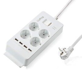 OUTTAG Premium Mehrfachsteckdose mit USB - Überspannungsschutz - Mehrfachstecker mit Kindersicherung und Wandmontage - Steckdosenleiste - TÜV Sicherheit geprüft - 1,5 M