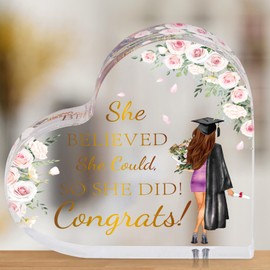 Hxezoc Graduation Gifts for Her, Unique Heart Acrylic Plaque Presents for Daughter Granddaughter Girls University College School leavers Grads
