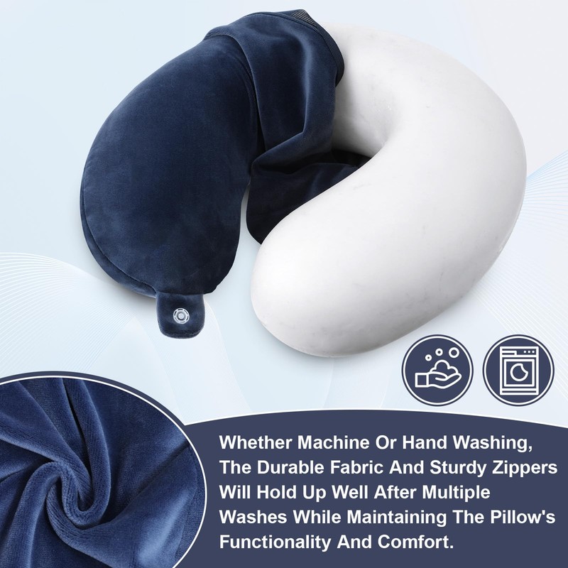 2 Packs Travel Pillow Cover Reusable Blue U Shaped Neck
