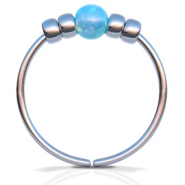 Opal Piercing Earring Ultra Thin 24G Sterling Silver Nose Piercing Ring – Light Blue Small Nose Ring Opal – 7 mm Nose Ring