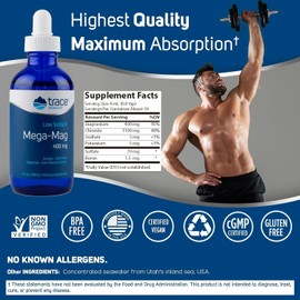 Trace Minerals Trace Minerals | Mega-Mag 400 mg Liquid Magnesium Chloride | Supports Normal Muscle Functions | 90 Servings, 4 fl oz (3 Pack)