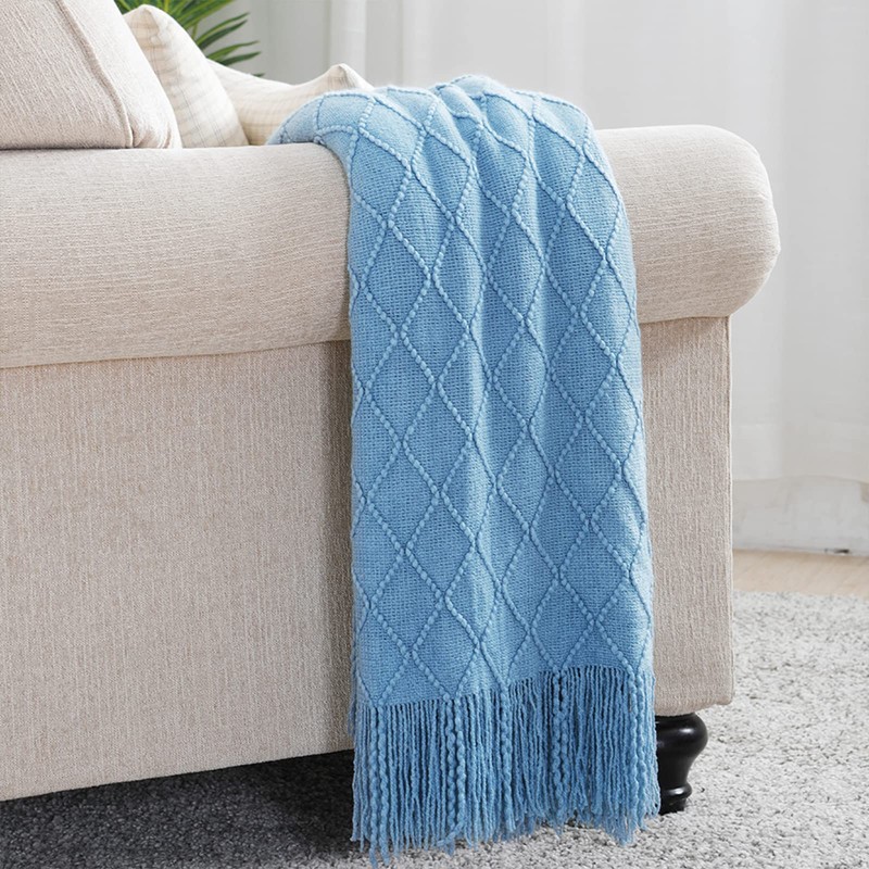 BOURINA Textured Solid Soft Sofa Throw Couch Cover Knitted Decorative