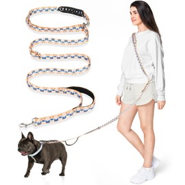 Tivray Hands Free Dog Leash, 8.5ft Versatile Crossbody Waist with 3 Rings for Puppy, Small & Medium Dogs, Easy Adjust for Running Jogging Walking, Sponge Handle, Geometric Orange