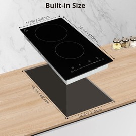 11.6" Electric Cooktop - 3000W Dual Burner Ceramic Glass Stovetop w/Child Safety Lock & Overheat Protection, 240V Hardwired, Fast Heating for All Cookware