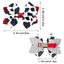 2 PACK Cow Print Hair Bow Clips, Cute Moo Cow Bows Pink Grosgrain Ribbon Alligator Clips Hair Accessories Cow Print Birthday Party Outfit Costume Accessories