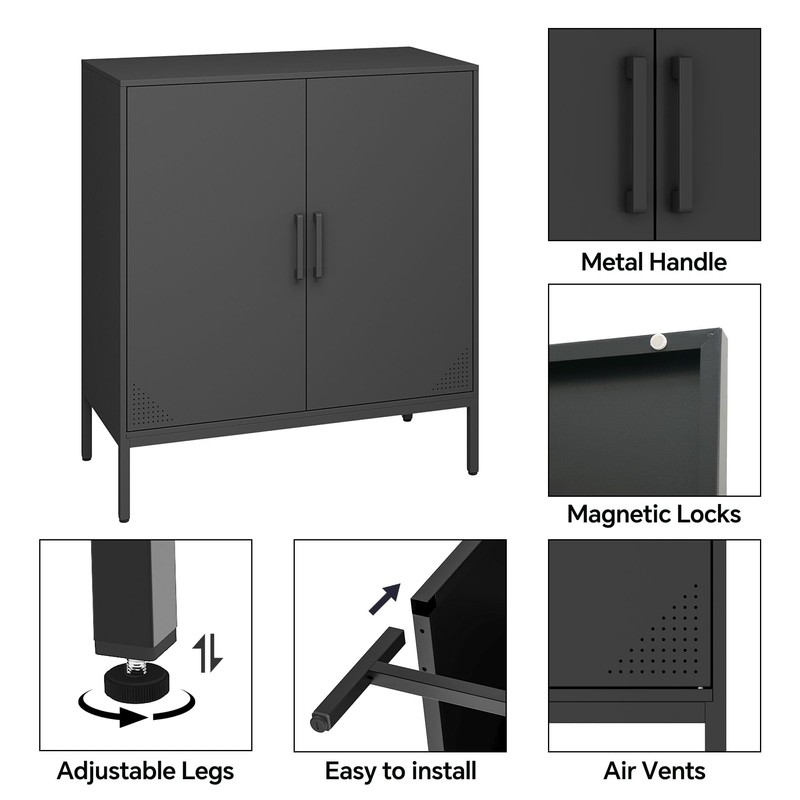 Steehoom Metal Storage Cabinet with Adjustable Shelves, Steel Buffet Sideboard