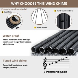 Wind Chimes Outside Deep Tone, 45 in Wind Chimes Large with 6 Heavy Tubes, Large Deep Tone Wind Chimes Outdoor for Garden Hanging Décor,Sympathy Gifts, Black