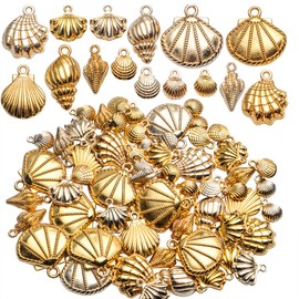 Aylifu Seashell Charms,100 Gram Gold Shell Charms Ocean Theme Pendants Conch Scallops Mussel Marine Life Sea Animals Dangle Charms for Jewelry Making Necklace Bracelet Crafting