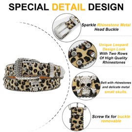 EVERBLTING Rhinestone Leopard Skull Belt Men Women Skull Leopard Belt Studded Punk Y2k emo Belts Western Cowgirl BB Belts 125
