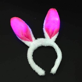 BF Souvenirs 1 x LED Plush Headband Bunny with Rabbit Ears in 3 Colours, Flashing and Luminous - Party Carnival Birthday Theme Party Princess Queen (Pink)