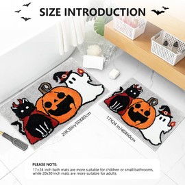 APROPHIC Halloween Bath Mat Non-Slip, Black Cat Ghost Pumpkin Super Absorbent Bathroom Rugs Thick Washable Mat for Shower, Tub, Sink - Holiday Household Essentials Decor, Grey2, 20x30 in