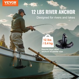 VEVOR River Anchor, 12 LBS Boat Anchor Cast Iron Black Vinyl-Coated with Shackle, Marine Grade Mushroom Anchor for Boats Up to 10 ft, Impressive Holding Power in River and Mud Bottom Lakes