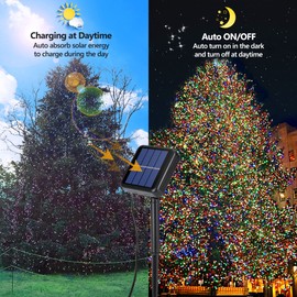 PhilzOps Christmas Tree Fairy Lights for Outdoors, 22 metres, 200 LEDs, Solar Fairy Lights for Outdoor, Warm White, Colourful, 8 Modes, Waterproof, Lights for Gardens, Parties, Balconies, Patios, Weddings, Gates, Yards, Trees, House as Decorations