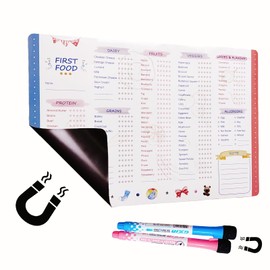 Tesitehi Baby First Foods Tracker with Fridge Magnet, Baby Food Tracker with Back Ful Coverl Magnet, Daily Food Log Book Repeatable Erasing and Writing, 101 Before 1, Dry Erase Baby Food Chart/Checklist