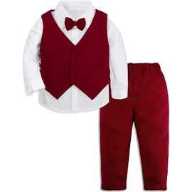 MOMBEBE COSLAND Boys Suits Formal Gentleman Outfit Dress Clothes Tuxedo with Bow Tie 2-3T Red