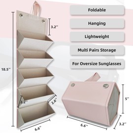 Tantisy Multiple Pairs Travel Sunglasses Case Hanging Sunglasses Organizer holder Storage 5 Slot Glasses Organizer Case (Pink)