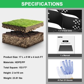 2-3-4 Inch Depth Geogrid Gravel Grid,9x17 FT HDPE Geo Cell Driveway Stabilization Grids, Geo Ground Permeable Stabilization Grid for Landscaping,Parking,Lots Garden ( 3 Inch)