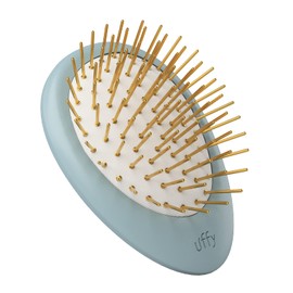 Uffy Scalp Massaging 24K Gold Detangler HairBrush Ergonomic Round Handheld Design Patent 24k Gold Plated Bristle to improve Dandruff, Blood Circulation & Hair Growth, Sky Blue