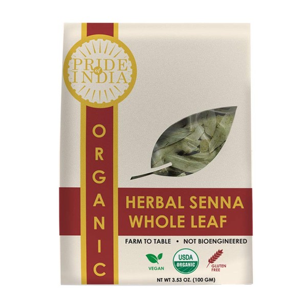 Pride Of India - Organic Senna Herbal Tea Leaf Whole, 3.53 oz (100gm)
