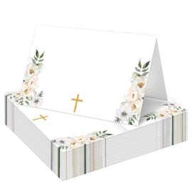 HMJKL Baptism Table Place Cards, Floral Place Cards for Table Setting, First Holy Communion Christening Religious Christening Celebration Fill-in Place Cards, 25 Pack -08