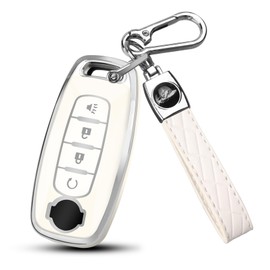 QBUC Key Fob Cover for Nissan, Car Key Fob Protector 4 Buttons Key Case Protection Compatible with 2023 2024 Pathfinder Rogue, Kicks 2025 Metal Keychain Remote Key Accessories (Silver-White)
