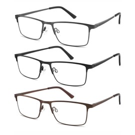 acavefox 3 Pack Blue Light Blocking Reading Glasses Men Readers Anti Glare UV Lightweight and Sturdy Full Frame Metal Spring Hinge Eyeglasses 1.75+