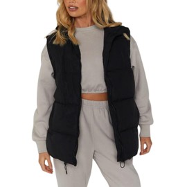 Xiaoxuemeng Womens Puffer Vest Collared Sleeveless Zip Up Padded Gilet Jacket Outwear (Black-M)
