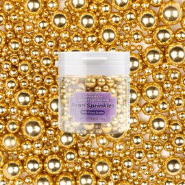 Dazzjoy Gold Pearl Sugar Sprinkles, Edible Candy Sprinkles, Cake Toppers and Cake Decorations, Mix Size, Cookie Decorating, Ice Cream, Wedding Party Valentines Easter Supplies, 130g/4.58oz